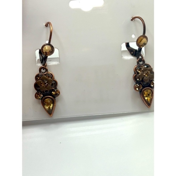 RICH Amber Gold Bronze Crystal Pierced Earrings - Picture 3 of 3